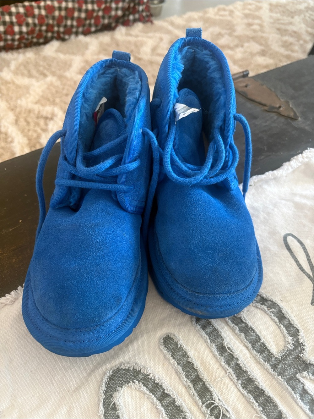 UGG Kids Bright Blue Suede Lace-Up Boots
